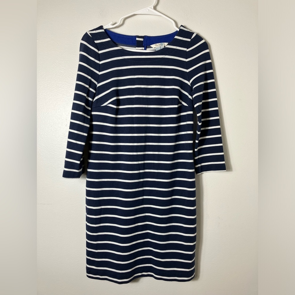 Boden Sz 4 Dress‎ Long Sleeves Striped Blue Casual Midi Length zip back